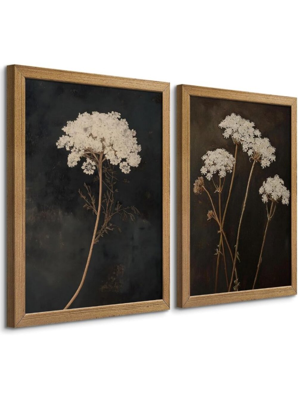 Set of 2 Vintage Botanical Wall Art Prints - Rustic Dark Academia Floral Decor